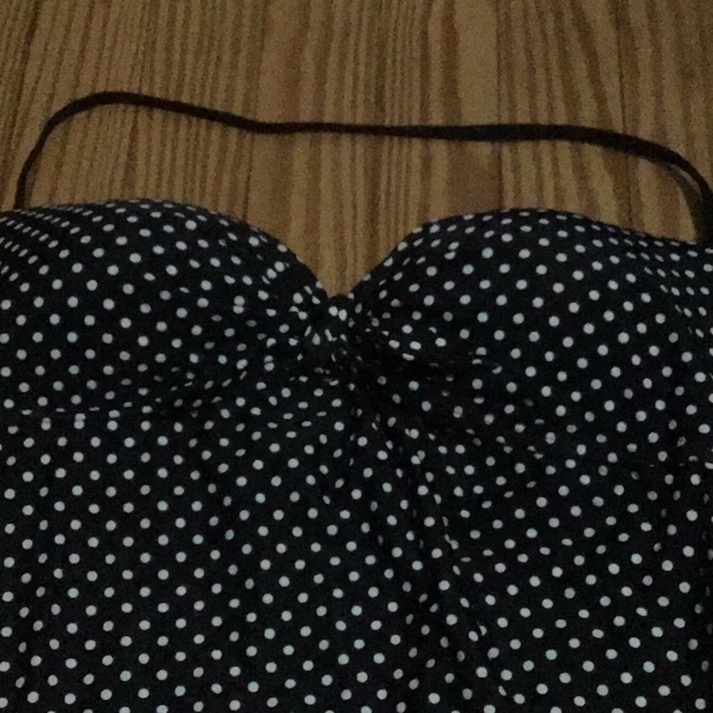 Black and white polka dotted tankini top